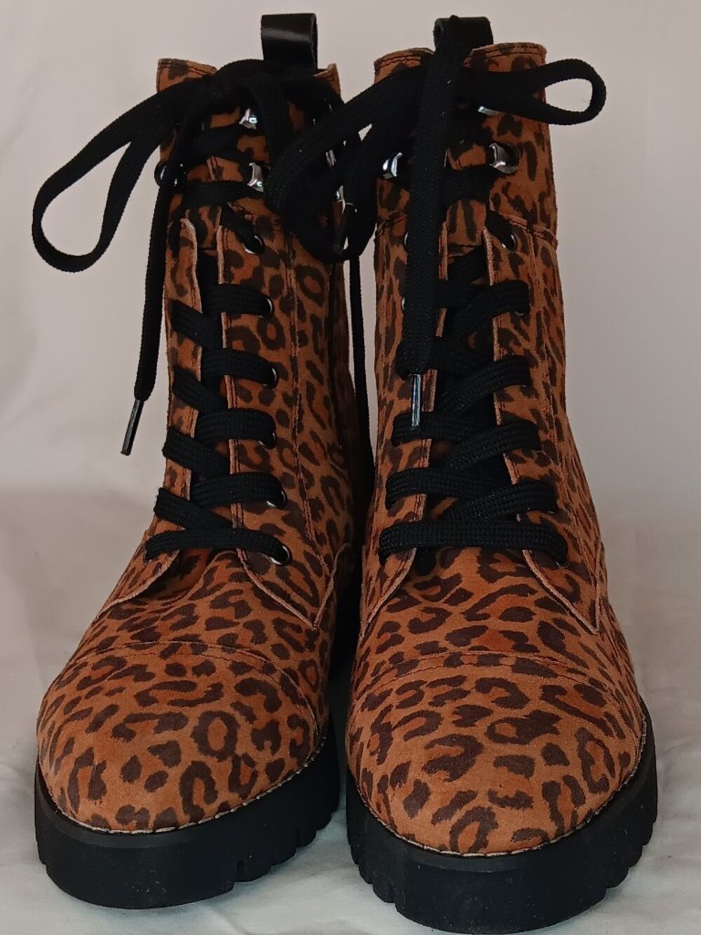 Donald Pliner Ease Leopard Print Suede Combat Booties Boots Size 5.5M 7M NEW